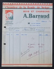 Facture PARIS 1938 BOIS CHARBONS BARRAUD LA  BOULE DE NEIGE  illustrée 76