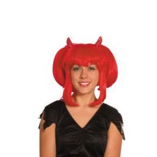 Rouge Devil Perruque Avec Cornes Cosplay Déguisement Gothique Halloween Hen Fête