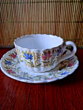 ANCIENNE TASSE A DEJEUNER SARREGUEMINES U&C 1186 + SOUS TASSE fleurs BLEUES/ROSE
