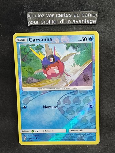 Carte pokémon carvanha - pokémon, 27/145