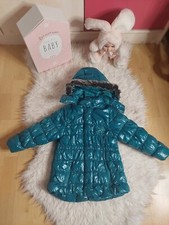 •Manteau/doudoune Capuche Bébé Fille Turquoise Matelassé Brillante Orchestra 2a•
