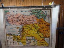 CARTE SCOLAIRE HATIER/BRULEY N°16 ASIE OCCIDENTALE PHYSIQUE/POLITIQUE CIRCA 1950