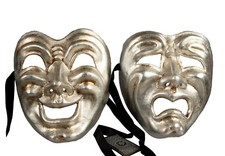 Masques de Venise Volto Commedia Tragedia Argenté Authentique Papier Mâché  504 
