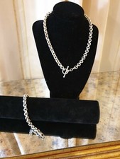 Parure Collier Bracelet Mailles Jaseron En Argent