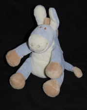 Peluche doudou âne NOUKIE'S NOUKIES Paco bleu blanc 16 cm assis TTBE