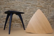 table basse, plaquée chêne, bleu nuit, vernis mat, fabrication française