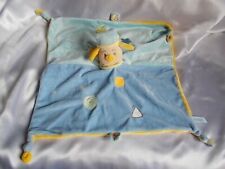 Doudou couverture chien, 2 faces, bleu, jaune, broderies, Pop Art