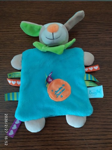 Doudou plat chien bleu - chien, vert