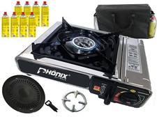 Phoenix PC-20 Inox Gazinière Cuisinière Camping + Accessoires Grill + 8x Gaz