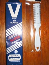 PEIGNE RASOIR / EFFILEUR NEUF + 200 LAMES DE RASOIR DE RECHANGE  IDEAL COIFFEUR