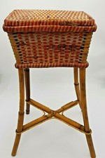 Ancienne Boîte a Ouvrage Travailleuse Vintage Année 60-70 Osier rotin et raffia