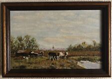 Paysage normand animé de vaches. Huile sur panneau de bois encadrée