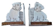 SERRE-LIVRES CHIENS SCOTTISH FOX TERRIER 1930'S MÉTAL NICKLÉ signé MON ART