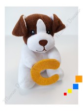 Peluche/Doudou Petit Chien Marron Blanc Lettre C Jaune Alphabet 13cm - Hachette