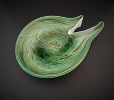 Coupelle / vide-poches vintage verre Murano Fratelli Toso vert inclusions 1960