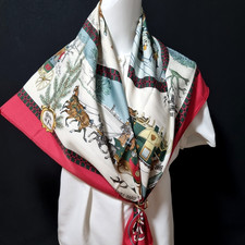 RARE VINTAGE HERMES Foulard en Soie "L'Hiver en Poste" Carré 90 par...
