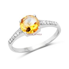 Naturel Citrine Pierre Précieuse Avec 925 Bague en Argent pour Femmes #4086
