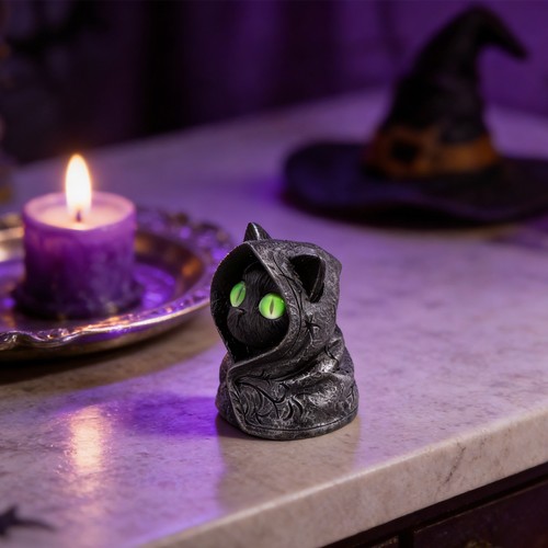 Figurine chat noir capuche - noir, à
