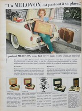 PUBLICITÉ PRESSE 1957 ÉLECTROPHONE MELOVOX 1458 - 2458 et 2478 MALETTE FIBRINE