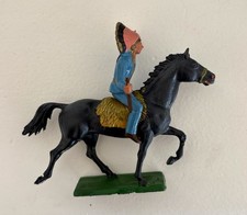 FIGURINE STARLUX CAVALIER INDIEN BLEU CHEVAL NOIR (manque Manche)