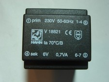 Transformateur 6V 0,7VA HAHN V 18821 #3-25