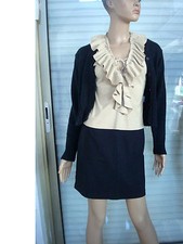 TOP BEIGE JUS DE POM A FROU FROU VOLANT EFFET DAIM + JUPE NOIR T 38/40 NEUF 