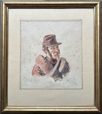 PILS Isidore Dessin Ancien Portrait de Soldat Militaire Homme Aquarelle 19ème