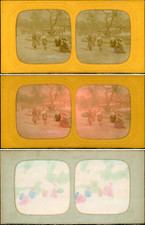 Stéréo, scène d'enfants jouant dans le parc vintage stéréo card tissue, car