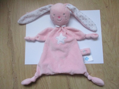 Doudou plat lapin rose blanc - doudou,
