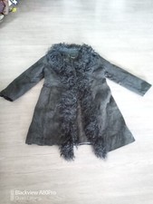 Manteau coat cuir fourrure JACQUELINE RIU T 5 /46