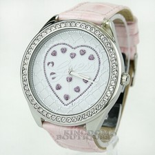 New GUESS Women's Watch Iconic Heart Pink Leather Swarovski Logo Reloj NwT