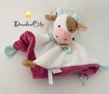 4590🌟Doudou Plat Mouchoir BABY NAT' Babynat Vache Cow Blanc Rose Pistache