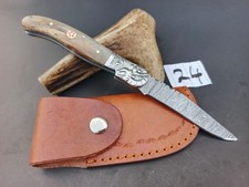 Pliant Lame Acier Damas Manche