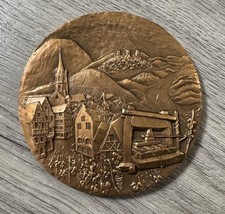 Grosse Medaille Artistique ancienne Signée « Village - Haut Rhin » - Bronze