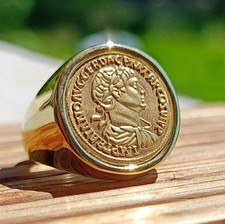 Chevalière Ronde de l'Empereur Romain Trajan avec la déesse Fortuna Acier Inox