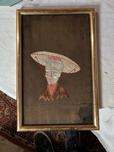 Superbe broderie soie ancienne - superbe,