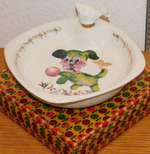 vintage ASSIETTE CHAUFFANTE à bouillie bébé PORCELAINE FRANCE bouchon canard