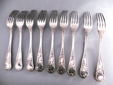 9 FOURCHETTES Métal argenté ERCUIS XX° S Modèle Rocaille Style Louis XV