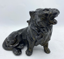 Small antique french inkwell 19th century Belfort lion