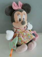 F5. DOUDOU PELUCHE DISNEY NICOTOY SOURIS MINNIE ROBE ROSE FLEUR MIROIR 26CM TTBE