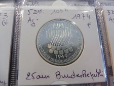 SPLENDIDE MONNAIE 5  D. MARK  COMMÉMORATIVE -  1974 F  - ARGENT- ALLEMAGNE 