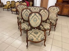 Salon Napoléon III acajou : trois fauteuils, un canapé, deux bergères