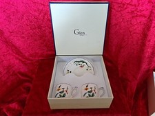 TRES JOLI DUO DE TASSES A CAFE EN FAIENCE DE GIEN DECOR OISEAUX DE PARADIS N°1