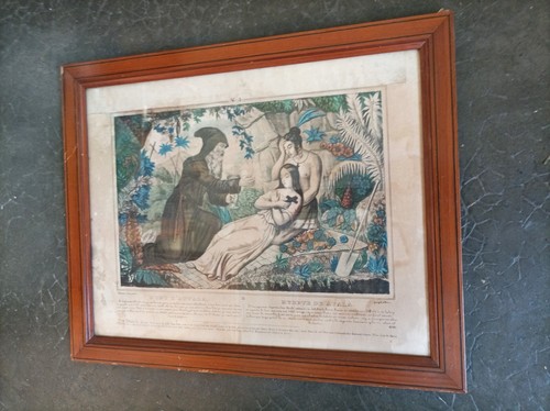 Gravure polychrome début - , xixe