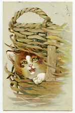 CHAT CAT ESPIèGLE  PANIER EN OSIER WICKER BASKET 1904