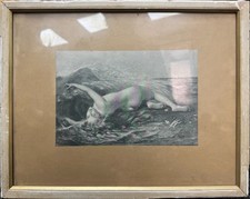 Lithographie de Gravue de Pierre Dupuis  - Femme nue dans les vagues