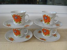 4 TASSES CAFE SUR SOUCOUPE  BAVARIA FLEUR ORANGE