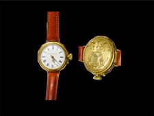 Rare ancienne montre Victorienne Kaiserstunde gravée or massif bracelet cuir!