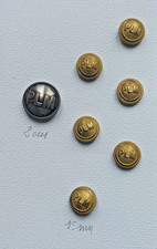 7 anciens boutons laiton et métal argentés chemin de fer ligne PLM 15 et 20 mm