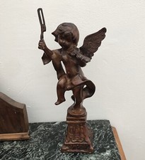 French In/Out Door Statue Angel Violin 13” Enamel Metal Solid Very heavy Child